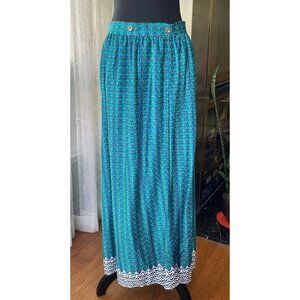 Vintage 80s wrap skirt, teal and blue, maxi, ankle length, Oleg Cassini, 2/4
